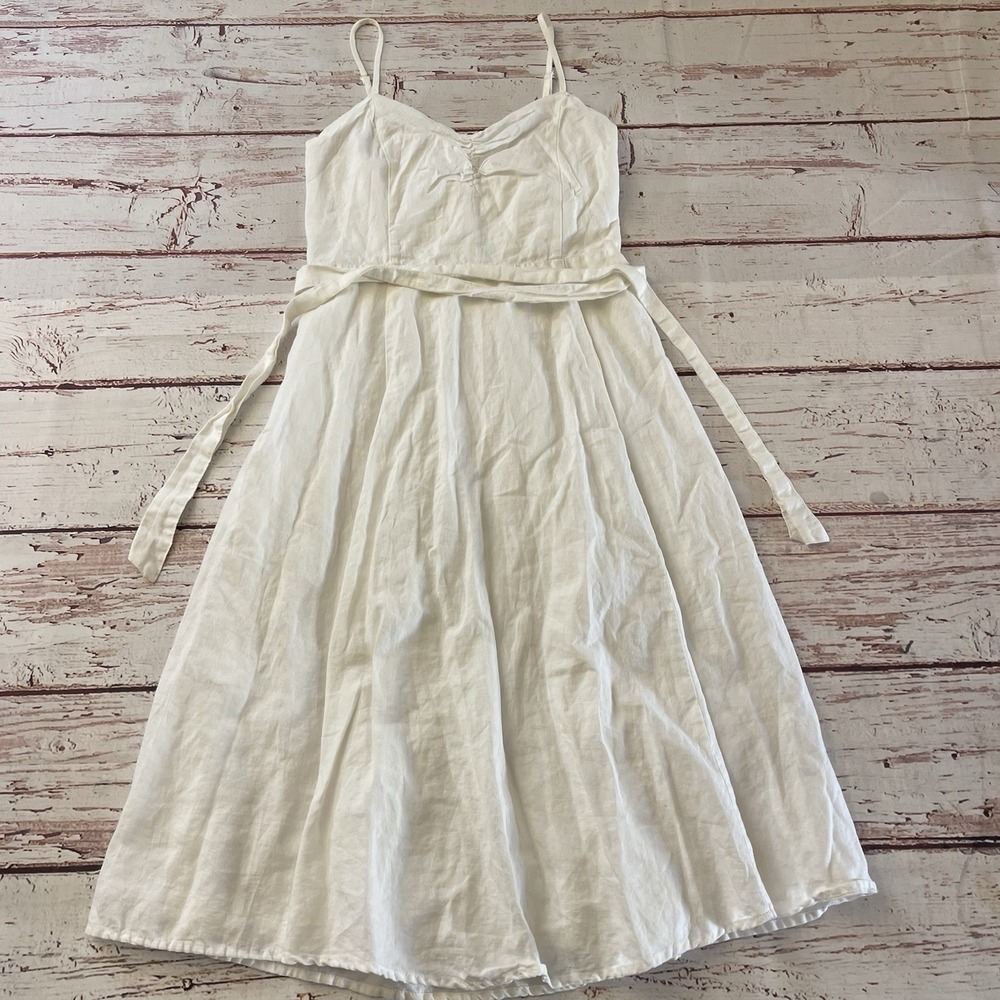 Gap Women's Cami Fit & Flare Dress Lined Linen Cotton Blend Size 2 White Summer